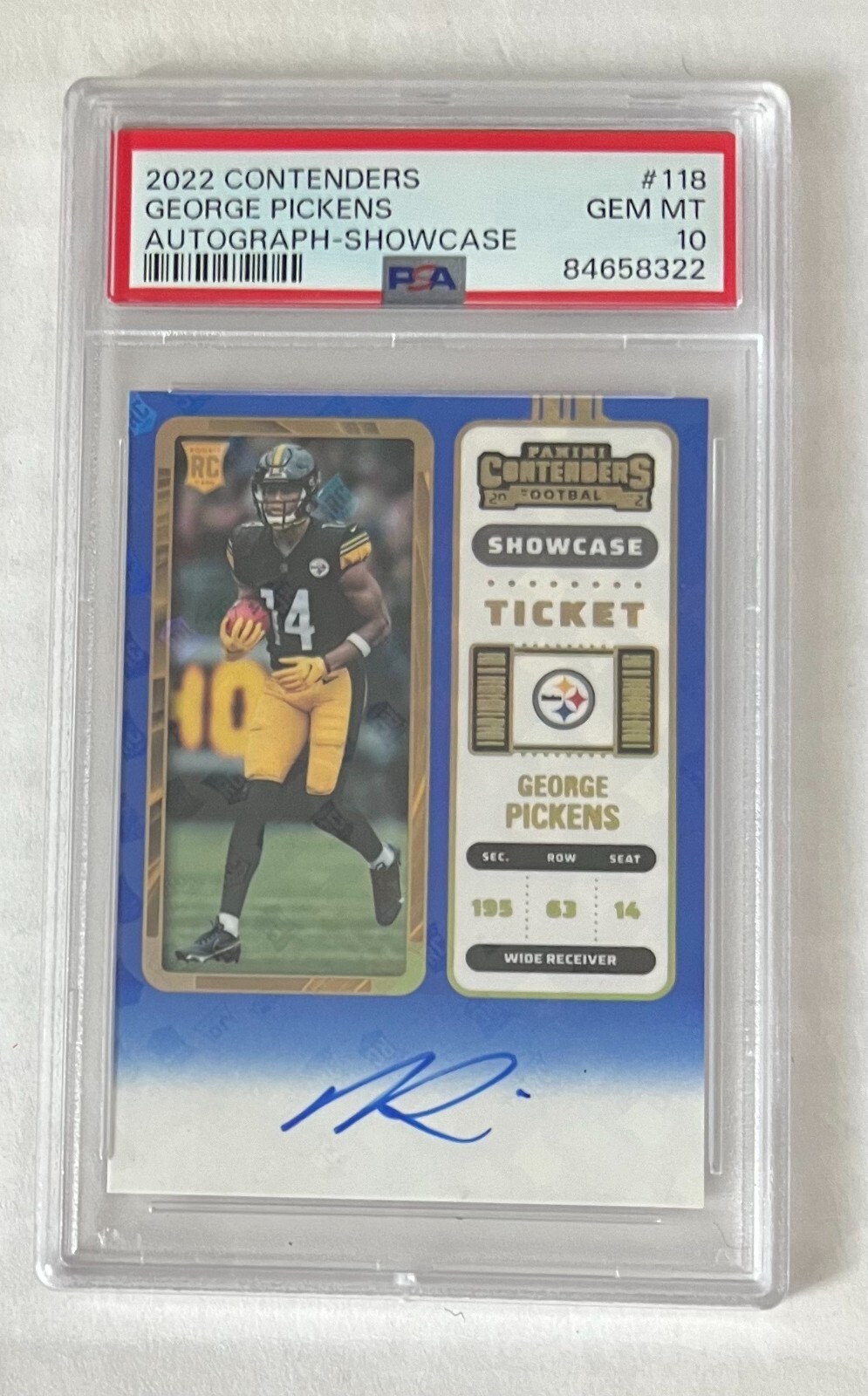2022 Panini Contenders George Pickens Showcase Ticket Rookie Auto SP PSA 10
