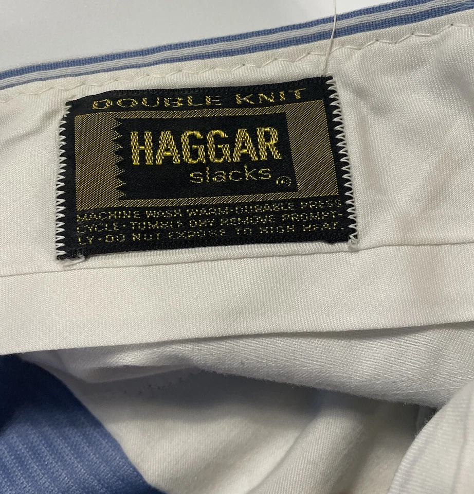 Pantalones de punto doble vintage Haggar para hombre talla 38 azul blanco a rayas Foto 4 de 4