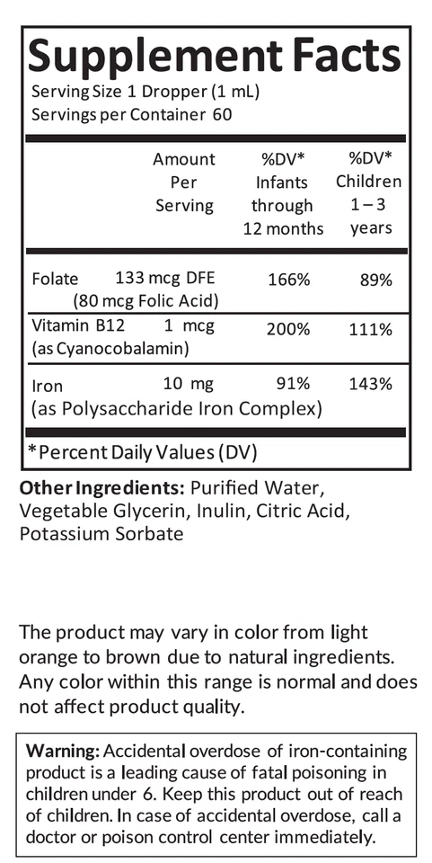Gotas líquidas de hierro para bebés Kiddivit con vitamina B12 y folato - sin azúcar Foto 2 de 4