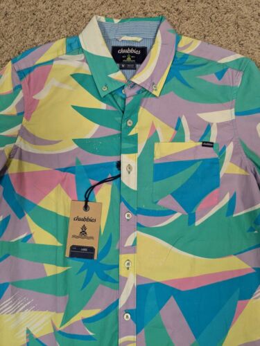 Chubbies Shirt Mens Medium Green New Hawaiian Beach Floral Stretch Casual Preppy - Picture 2 of 9