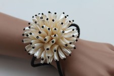 Women Bracelet Big Cream Flower Charm Elastic Metal Cuff Band Fashion Jewelry
