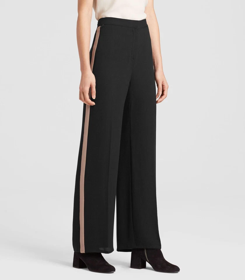 NEW EILEEN FISHER Silk Georgette Crepe Racing Pants in Black Petite Sz 10P