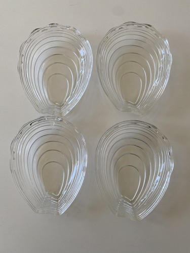 Vintage Oyster Glass Bowl Salt Cellar Clear Ribbed Sauce Butter Dish Side