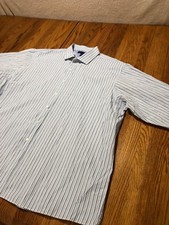 Tommy Hilfiger Mens Striped Long Sleeve Button Front Blue-White Stripe 19/34-35