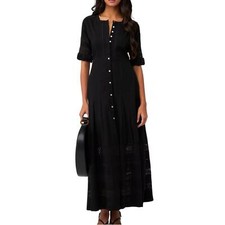 LoveShackFancy Edie Lace Short Sleeve Long Dress - Black, Size M