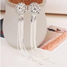 Long Tassel Clip Earrings -Classic Luxury Rhinestone Round Shape Earring Fashion