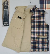 Vtg JC Penny Reversible Vest Mens Sz S Blue Plaid & Solid Khaki Talon Zip EUC