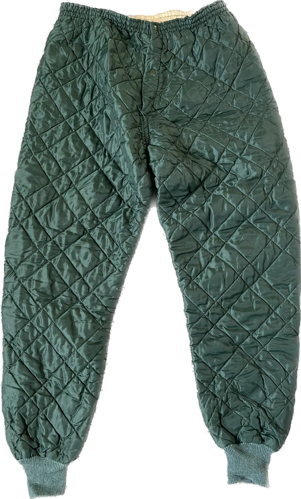 Vintage Green Quilted Jogger Pants Medium Green Snow Winter Snap Button Front