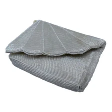 Vtg Magid White Shell Beaded Small Clutch Iridescent Purse Handbag Crossbody 