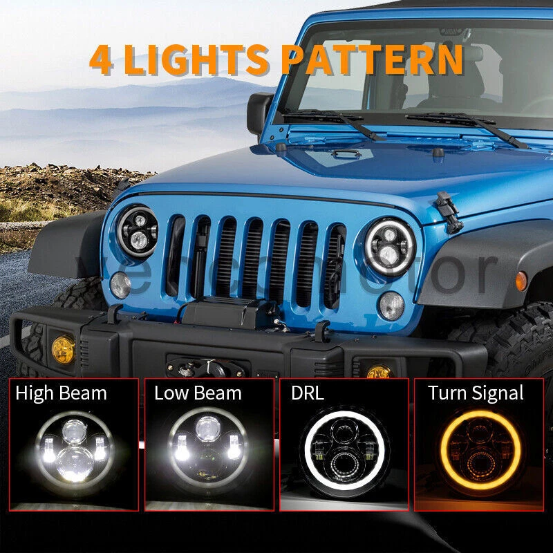 7-дюймовые черные светодиодные фары дальнего ближнего света дневные ходовые огни подходят для Dodge D100 D200 D300 Colt Dart - Изображение 2 из 4