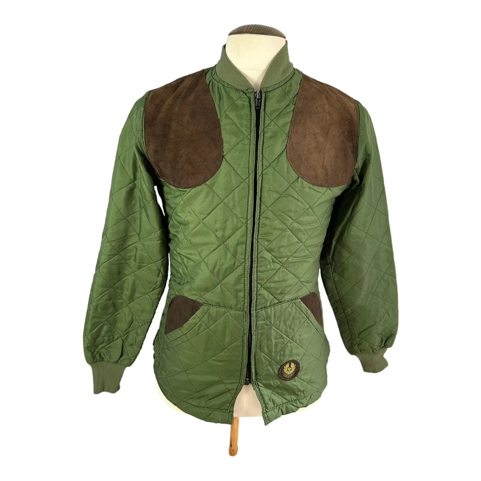 Belstaff Womens UK 12 M Green Quilted Diamond Logo Biker Jacket Made In England