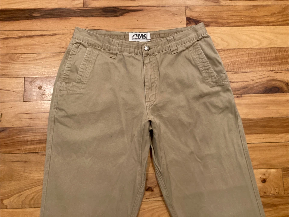 Pantalones informales planos de algodón beige Mountain Khakis MK para hombre ETIQUETA 36 talla 33 x 28 Foto 3 de 4