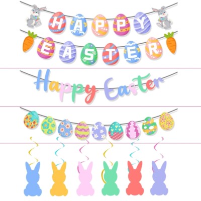 Easters Eggs Letter Garlands Hanging Banners for Home School Event Decoration