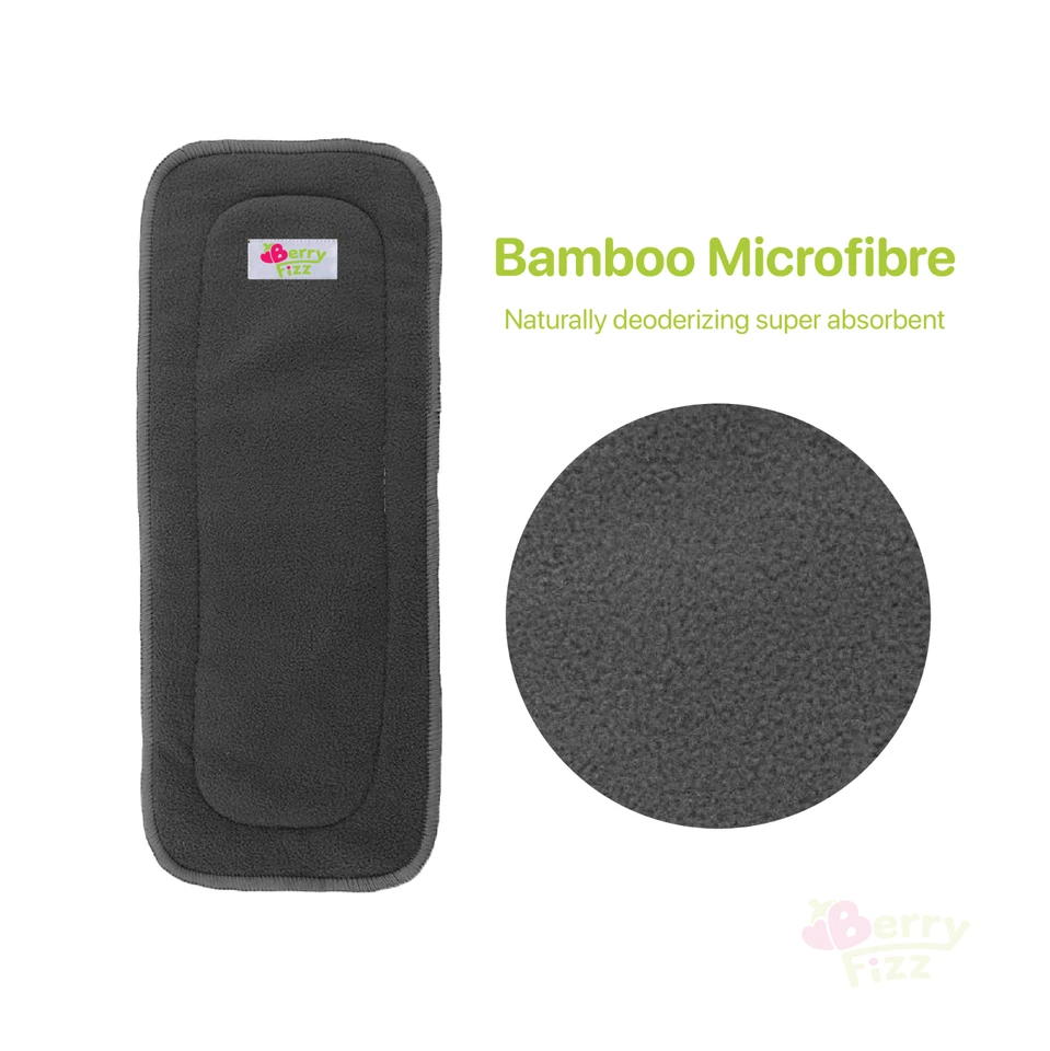 10 Pack Cloth Baby Diaper Inserts Liner 4 Layers Bamboo Microfiber Black — 第 3/4 张图片