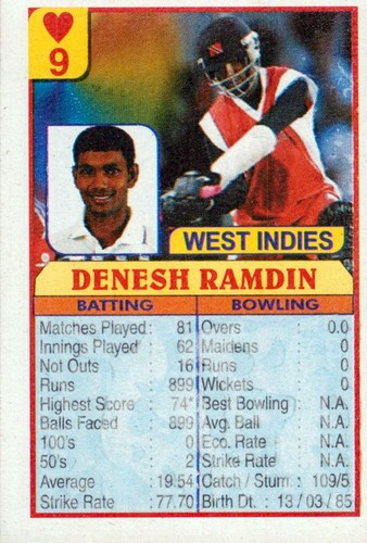 2011 WEST INDIES Cricket Card DENESH RAMDIN One Day International - Picture 1 of 3