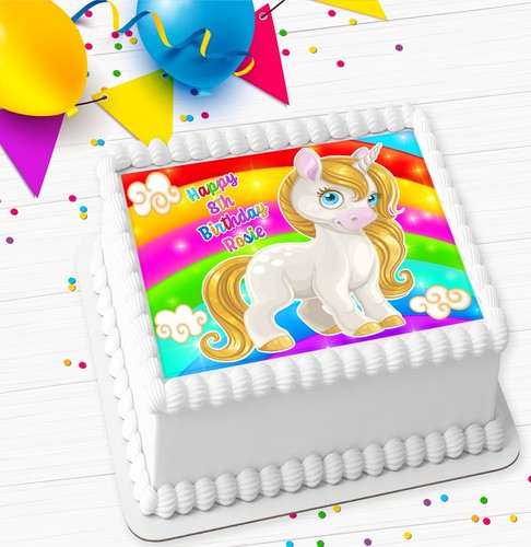 UNICORN BIRTHDAY PARTY PERSONALISED ICING EDIBLE COSTCO CAKE TOPPER UC-12 - Picture 3 of 7