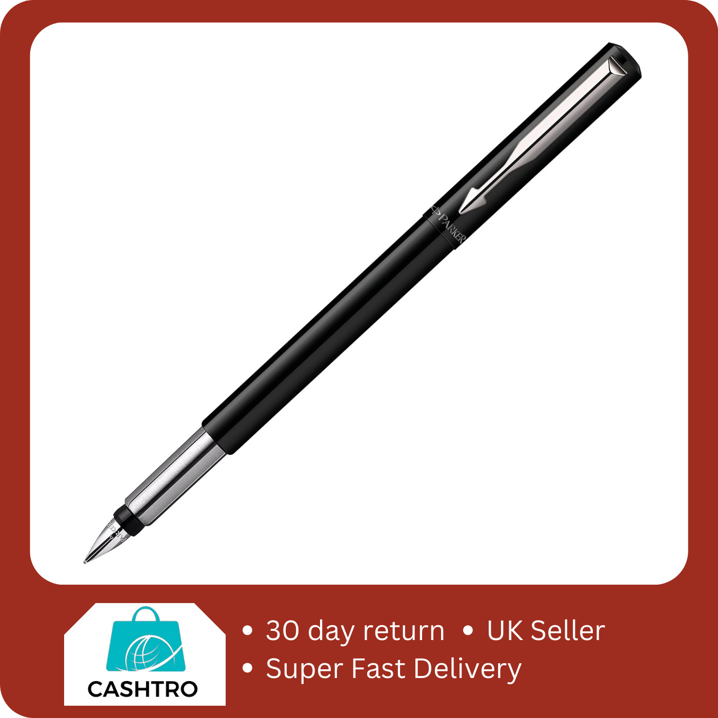 Parker Vector Fountain Pen - Black - Medium Nib - Blue Ink - Sealed Card Pack