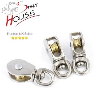 SMART HOUSE GB 12 mm Diameter Metal Single Sheave Swivel Eye Pulley For 4mm Rope Nickel Plated