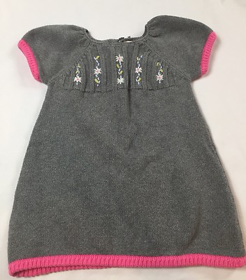 Hanna Andersson 80 Gray Knit Floral Embroidery Cotton Short Sleeve Sweater  Dress | eBay
