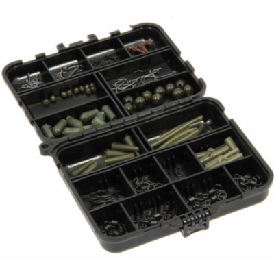 NGT Angelgeräte Set Karpfen Rig Zubehör Box 175 Teile Haken Perlen Wirbel Clips 