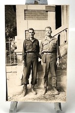 WW2 Era Photo U.S. GIs Standing In Front Of Building