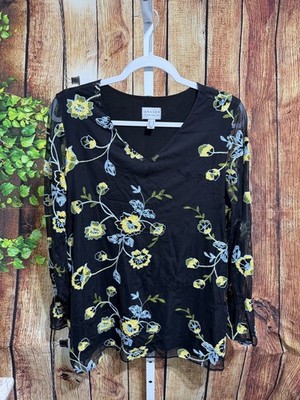 Susan Graver Embroidered Lined Blouse Size Medium E-21