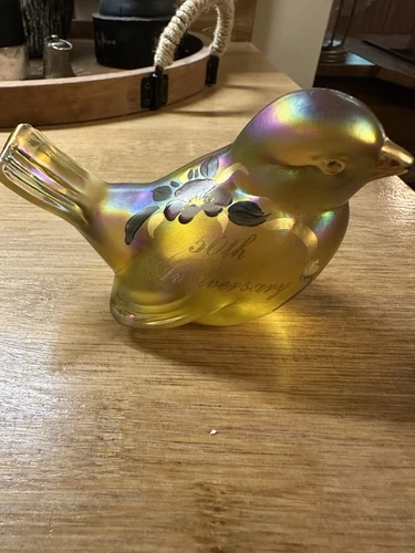 FENTON Hand Painted Signed Cutshaw BIRD Glass Figurine 50th Anniversary