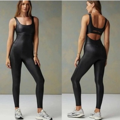 Fabletics Motion365 Khloe Kardashian Black Coated Open Back Jumpsuit Small L