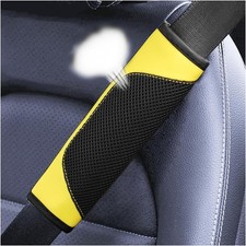 2PCS Seat Belt Pad Cover Leather Mesh Shoulder Strap Protector Yellow