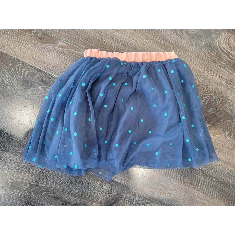 Peek Girls Blue Tulle Polka Dot Skirt Peach Ribbon Waist Size Small #5 - Image 2 of 4