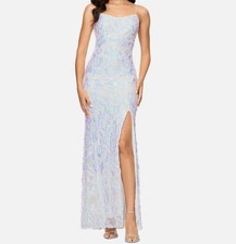 B A By Betsy Adam Women's Ivory Side-Slit Sequined Evening Gown Dress Size 4
