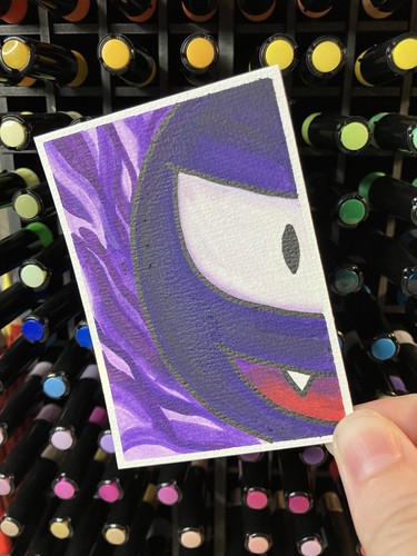 aceo original painting, gastly, pokemon, acrylic, 2.5 x 3.5, keris creations