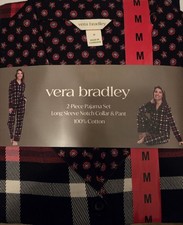 New Vera Bradley Women's 2-Piece Long Sleeve PJ Set, Red, Size M