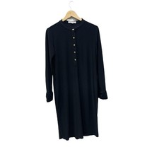 TravelSmith Black Long Sleeve Henley Dress Gold Buttons Size S Made in USA 35434