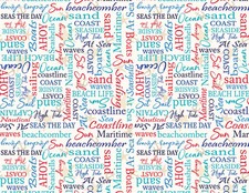 Nautical Fabric High Tide Coastal Word Patch Multi Red Blue Benartex YARD
