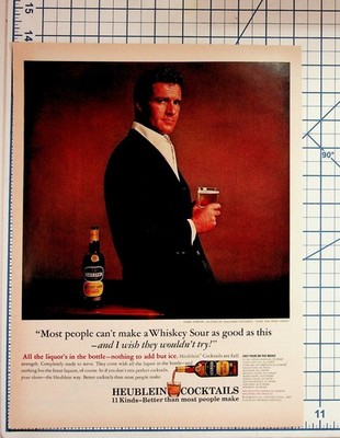 Hugh O'Brian Heublein Whiskey Sour Cocktail 1964 Vintage Magazine Ad