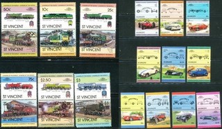 St. Vincent Stamps lot of 32 "Specimen" overprint Autos locomotives