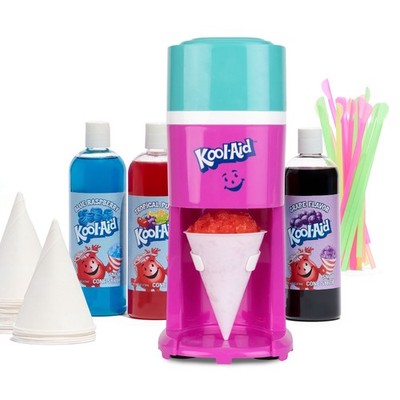 Snow Cone Maker Party Kit, (3) 16oz Flavored Syrups, 20 Cones and Spoon Straws
