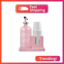 Glass Mouthwash Dispenser for Bathroom, 16 OZ Mouthwash Dispenser with Pour Spou