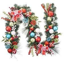 6 Feet Pre-Lit Christmas Garland with Lights for Mantle, Lighted Outdoor Xmas...