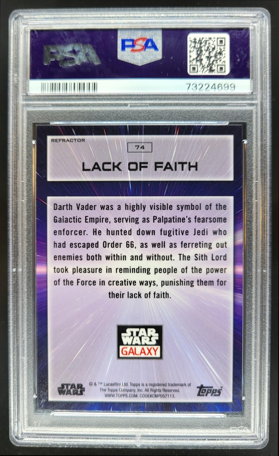 2022 Topps Chrome Star Wars Galaxy Lack of Faith Refractor #74 PSA 10 CB6 view 2