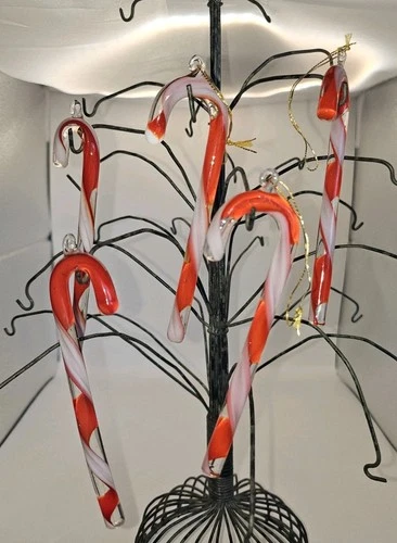12 VTG  MURANO ART Blown GLASS Icicle Candy Cane ORNAMENT ITALY 4in TALL