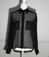 Target Xhilaration Women’s Med Black Sheer Button Pocket Blouse Asymmetrical Hem