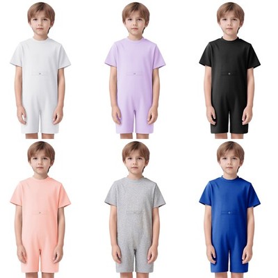 Unisex Kids Jumpsuit Back Invisible Zipper Romper Solid Color Bodysuit Overall