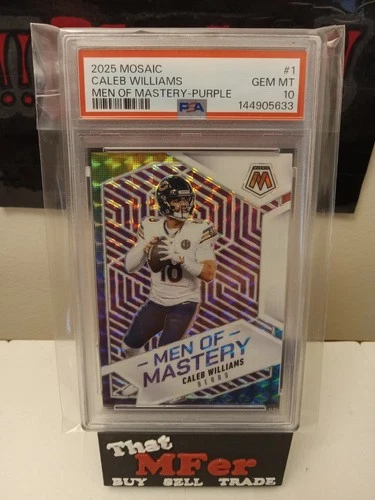 2025 Panini Mosaic Men of Mastery Caleb Williams Purple /49 Psa10 Chicago Bears