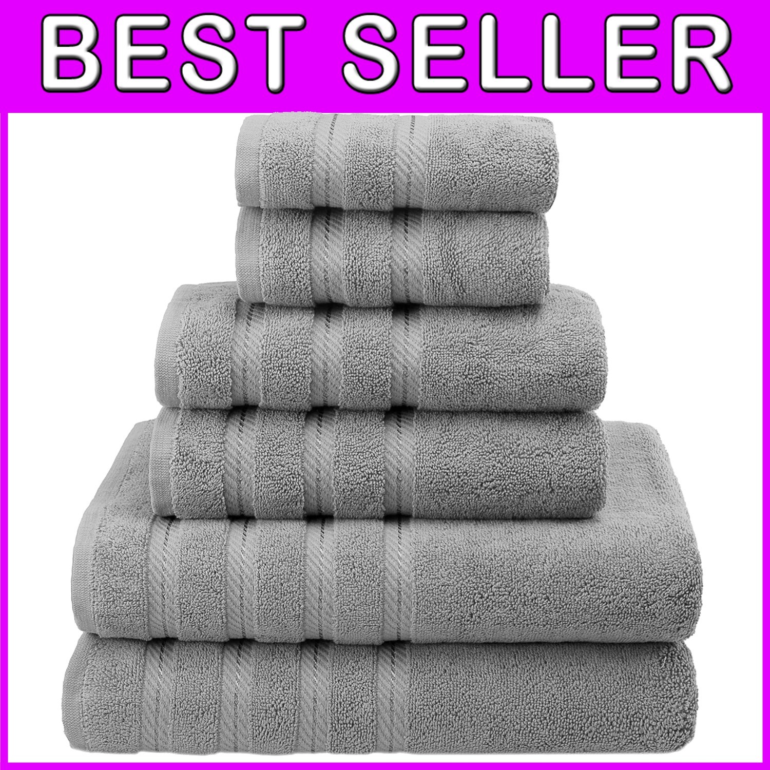 Luxurious 6 Piece Heavyweight Cotton Towel Set - Ultra-Soft Absorbency in Grey