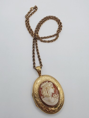 Vintage Danecraft Gold Filled Cameo Locket On GF Chain Large 39+ Grams 20" Chain - Bild 14 von 21