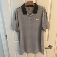 Nike Golf Dri Fit Polo Shirt Men Extra Large XL Short Sleeve Gray Grey Striped