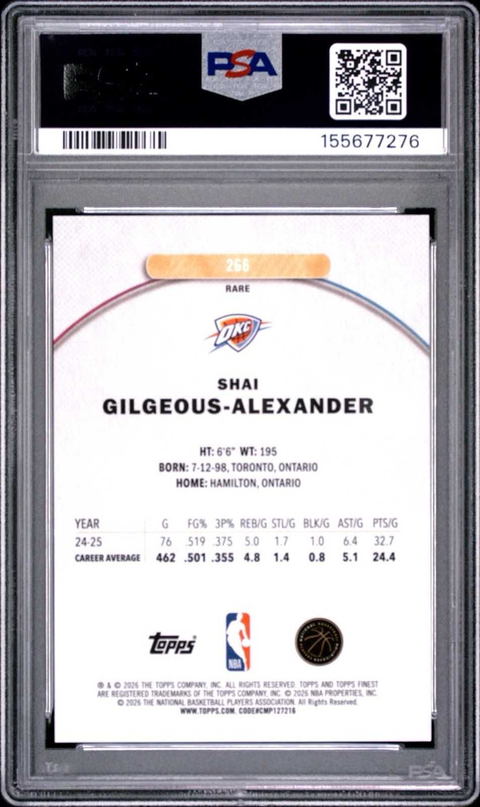 2025 Topps Finest Shai Gilgeous-Alexander Purple Geo Rare /50 PSA 10 OKC Thunder view 2