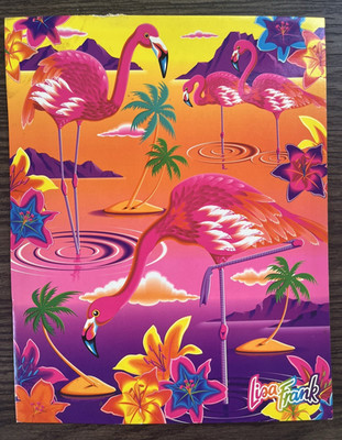 Vtg Lisa Frank Folder Aloha! Flamingos Unpunched for Binder SEE DESCRPTN E01875